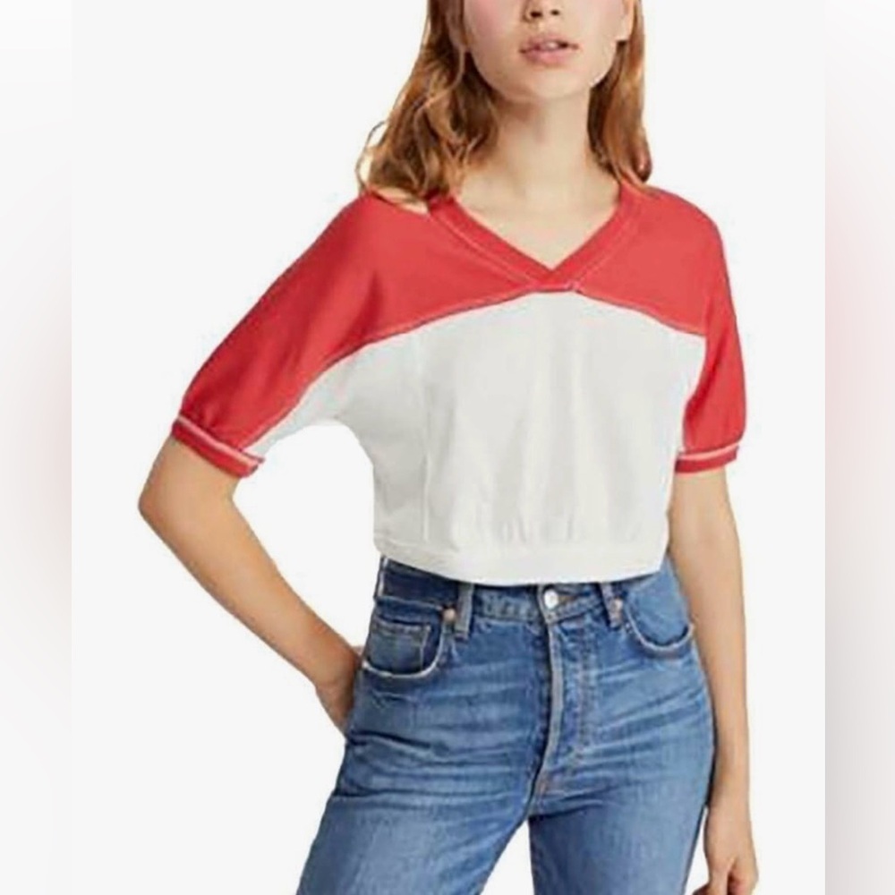 Free People We The Free Field Goal Colorblock Cut-Out Crop Top XS